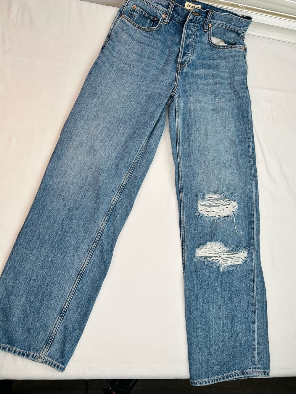 GRLFRND Light Blue Distressed Baggy-Leg Jeans